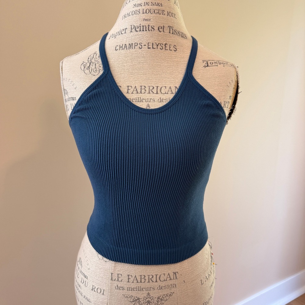 Ododos Women's Blue Ribbed Cropped‎ Tank Size M/L